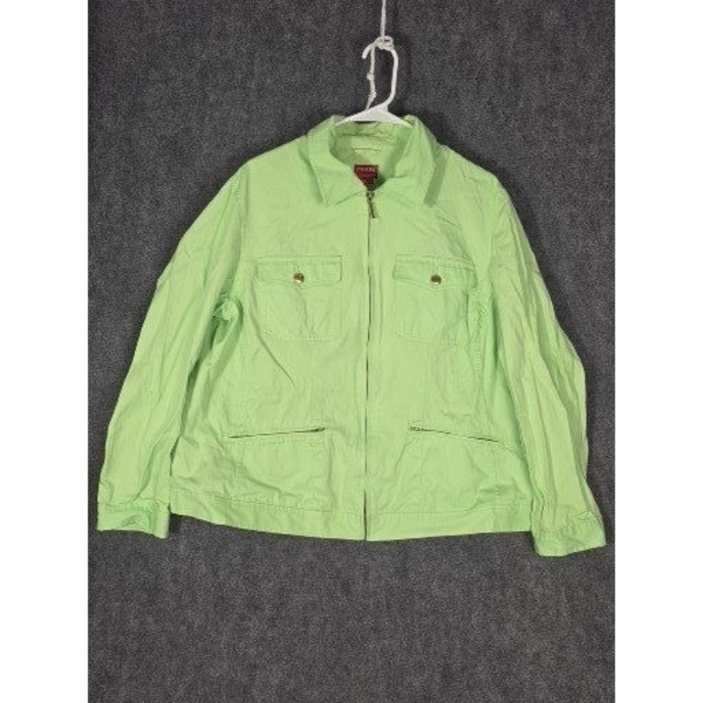 Womens 2X Jacket Green Full Zip Lightweight Twill Utility Safari Coat Chaps